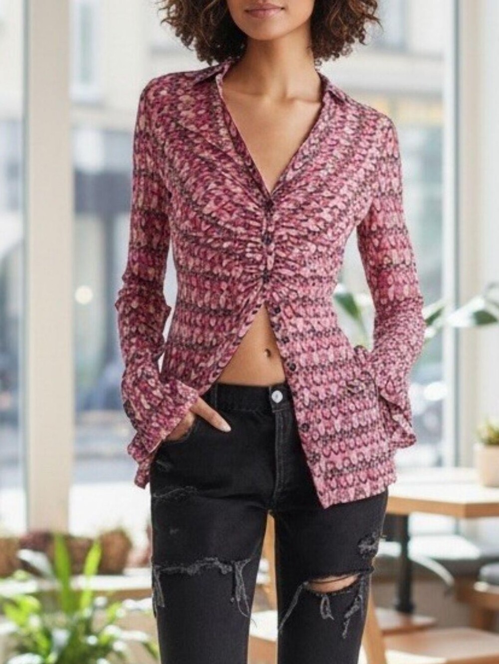 Free People Sheer Button Up